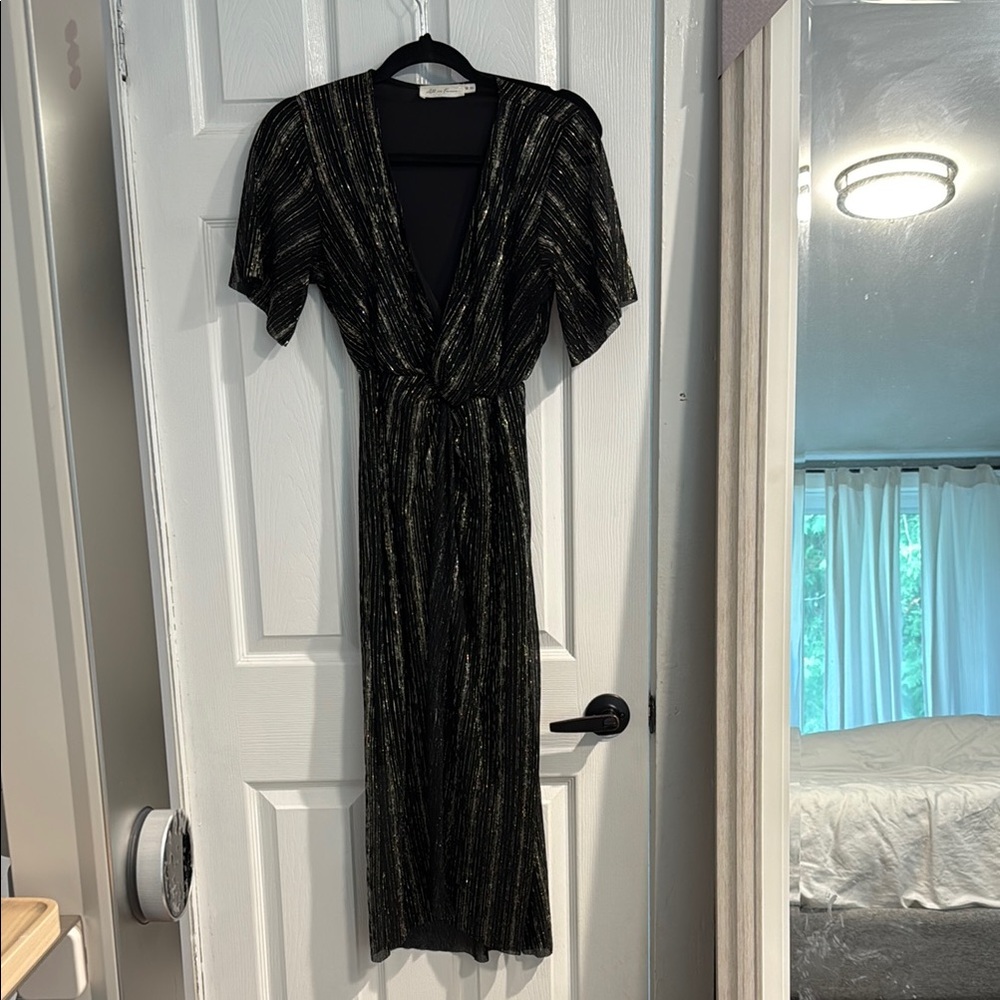 All in Favor Black and Gold Midi Dress